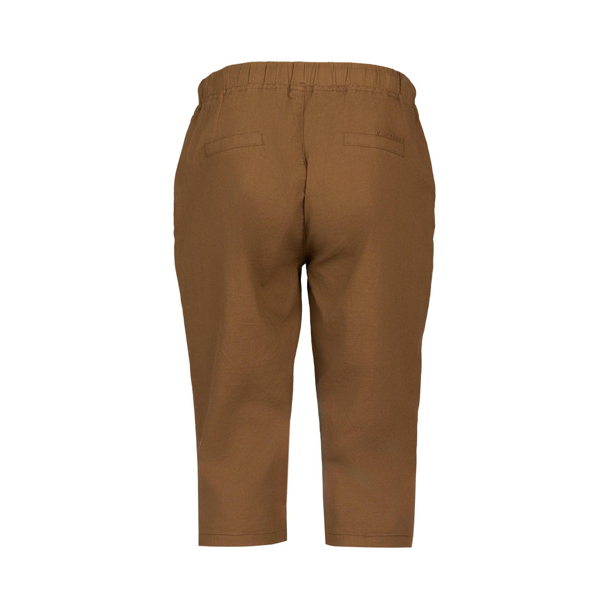The Vassalli Dane Pant in Pecan features a cropped fit, elastic waistband, stretch cotton-viscose fabric, and two back welt pockets. Displayed from the back against a white background.