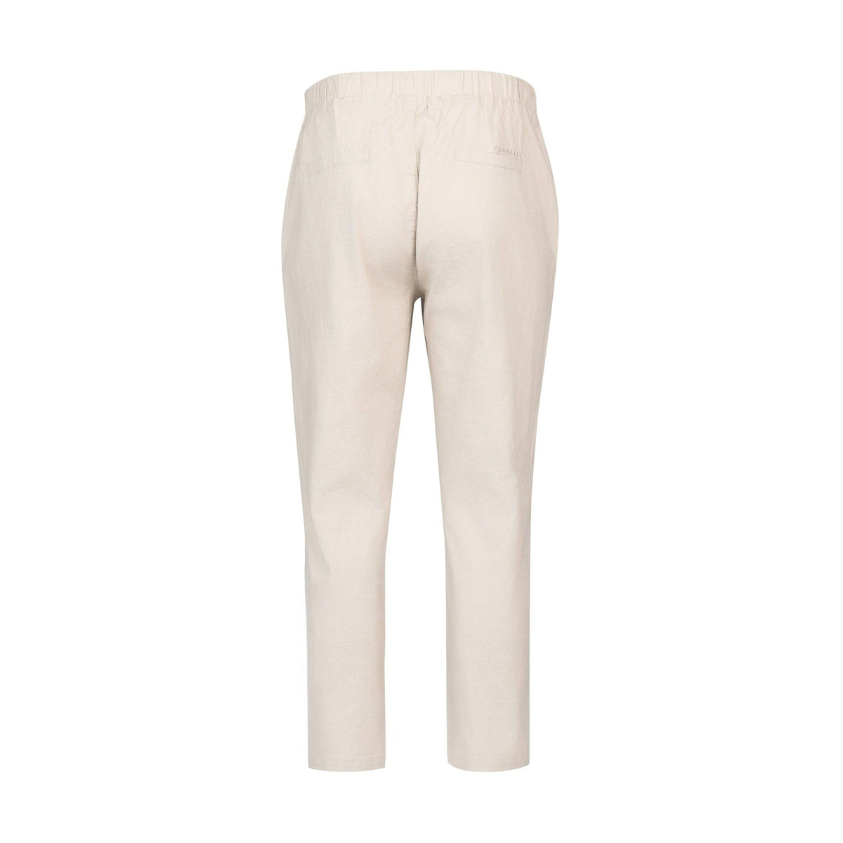 Back view of Vassalli's Henley 7/8 Pant in Stone, featuring a straight-leg cut, stretch fabric, elastic waistband, and two back pockets, displayed against a plain white background.
