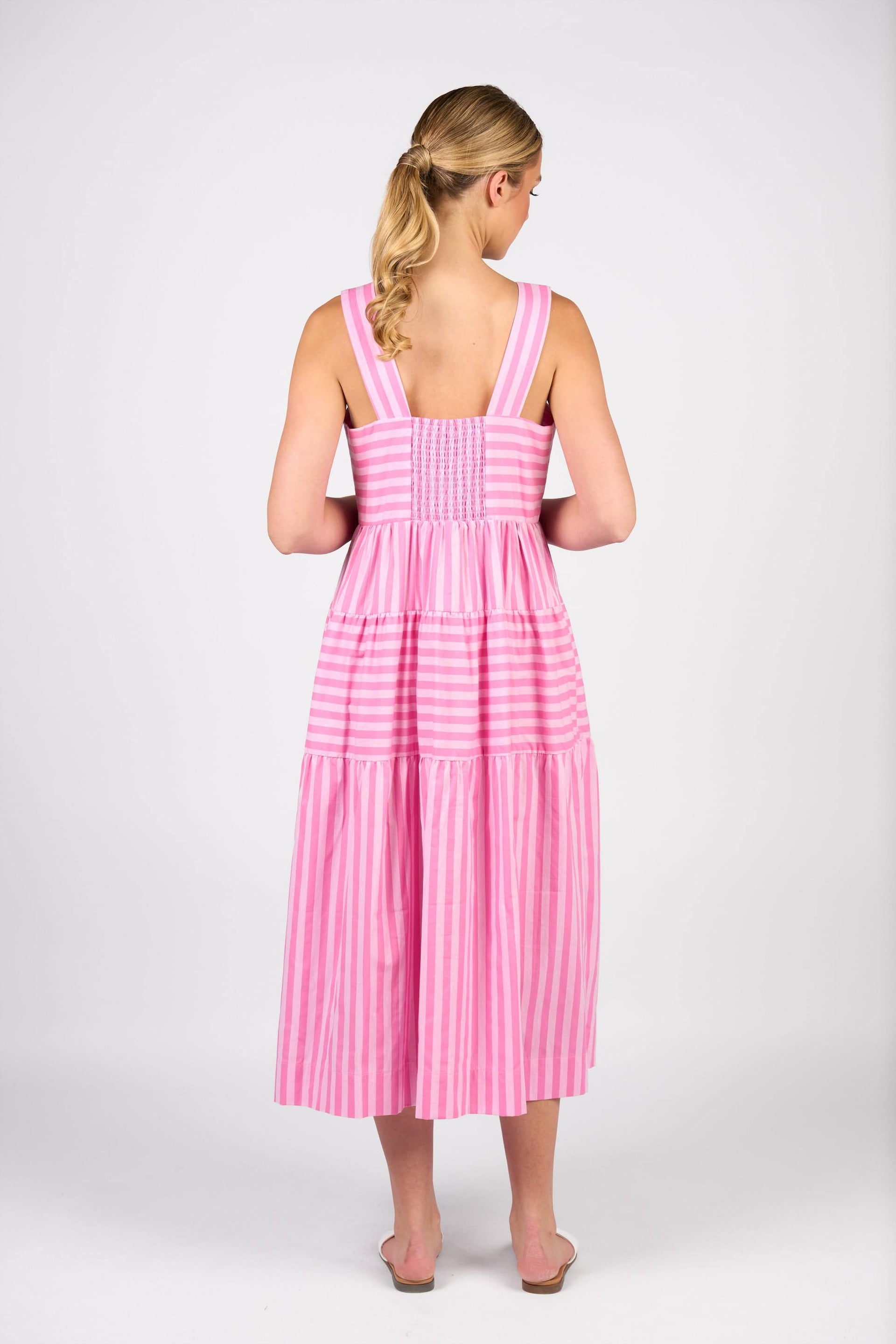 6099 Tiered Dress - Pink Stripe - Vassalli