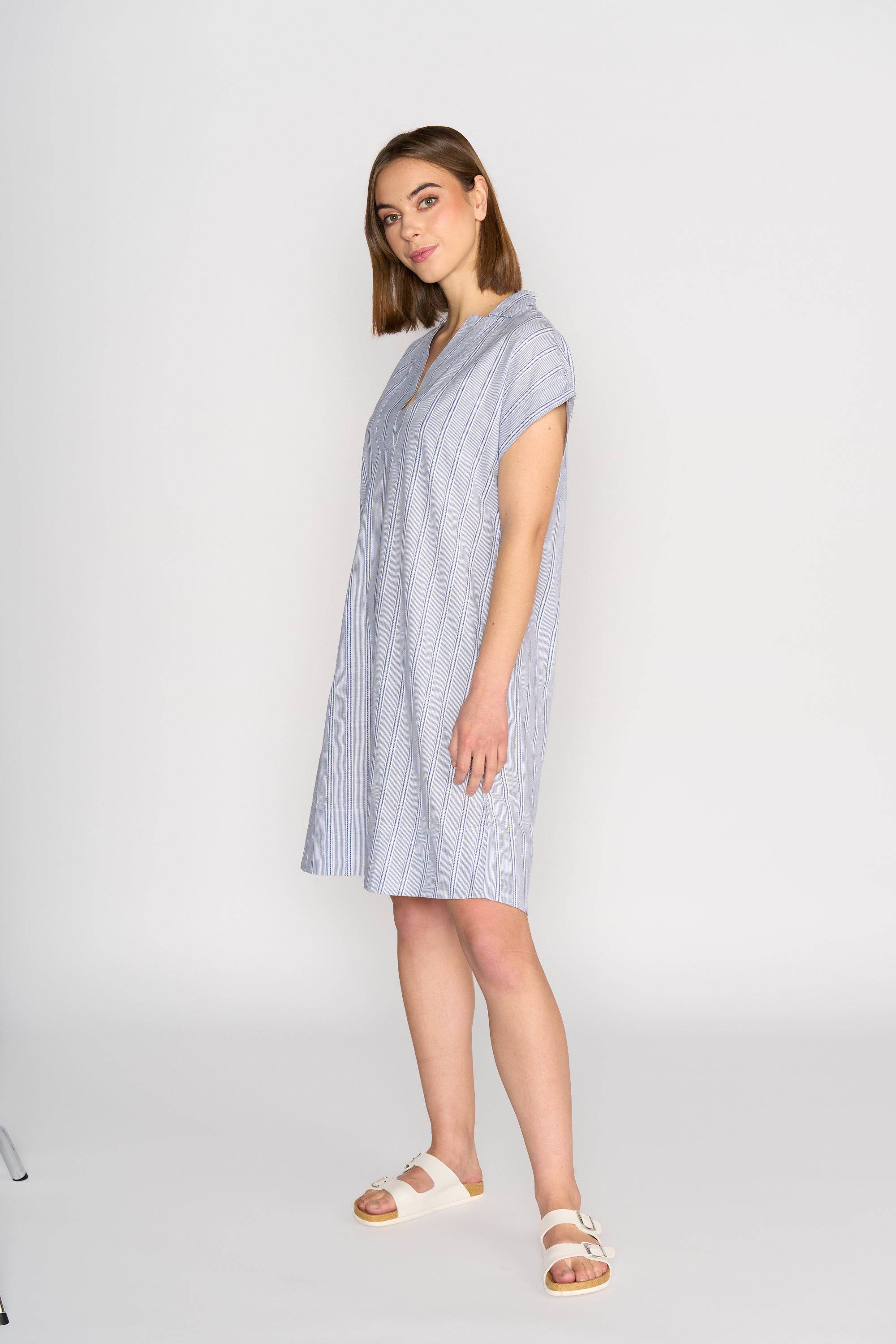 6116A Balloon Dress - Blue Stripe - Vassalli