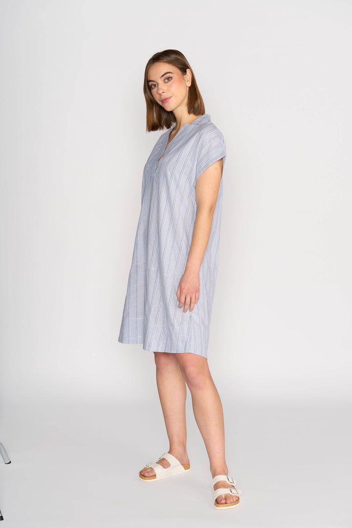 6116A Balloon Dress - Blue Stripe - Vassalli