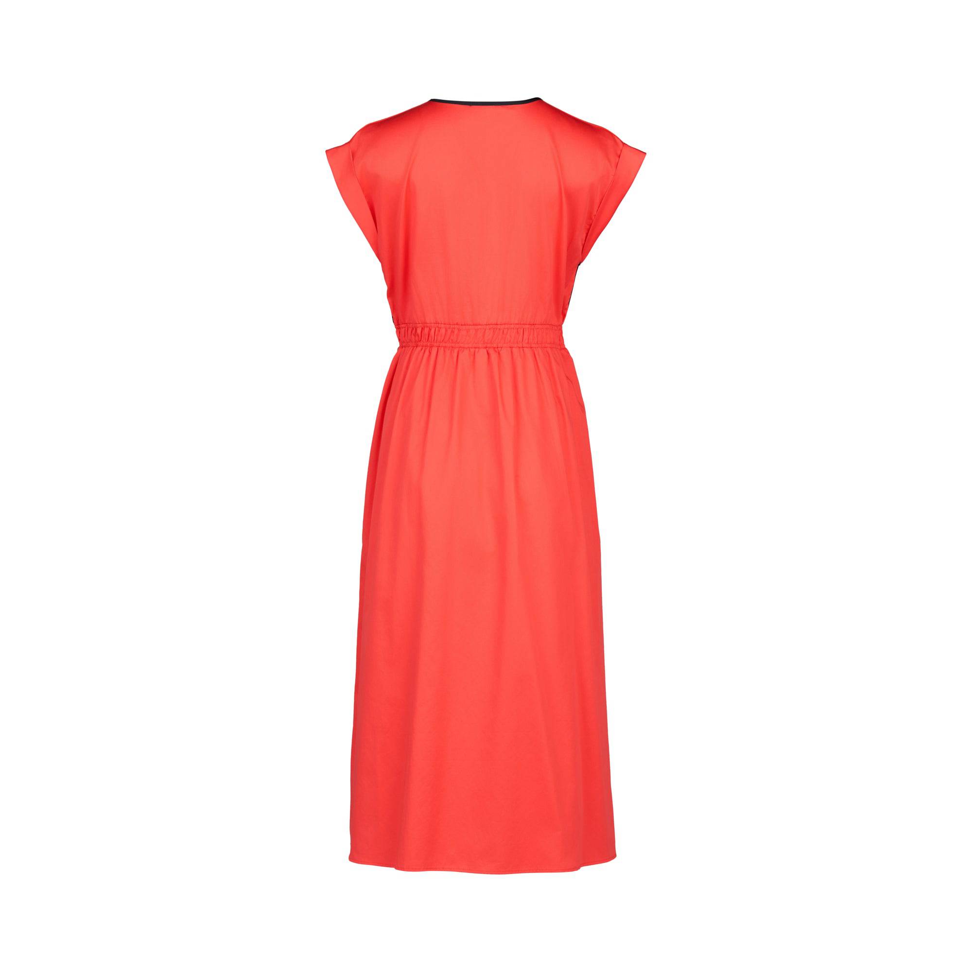 Back view of the Vassalli Emmie Dress in Aperol/Ink, a sleeveless cotton dress with an elastic waist and a loose, flowing skirt, shown against a plain white background.