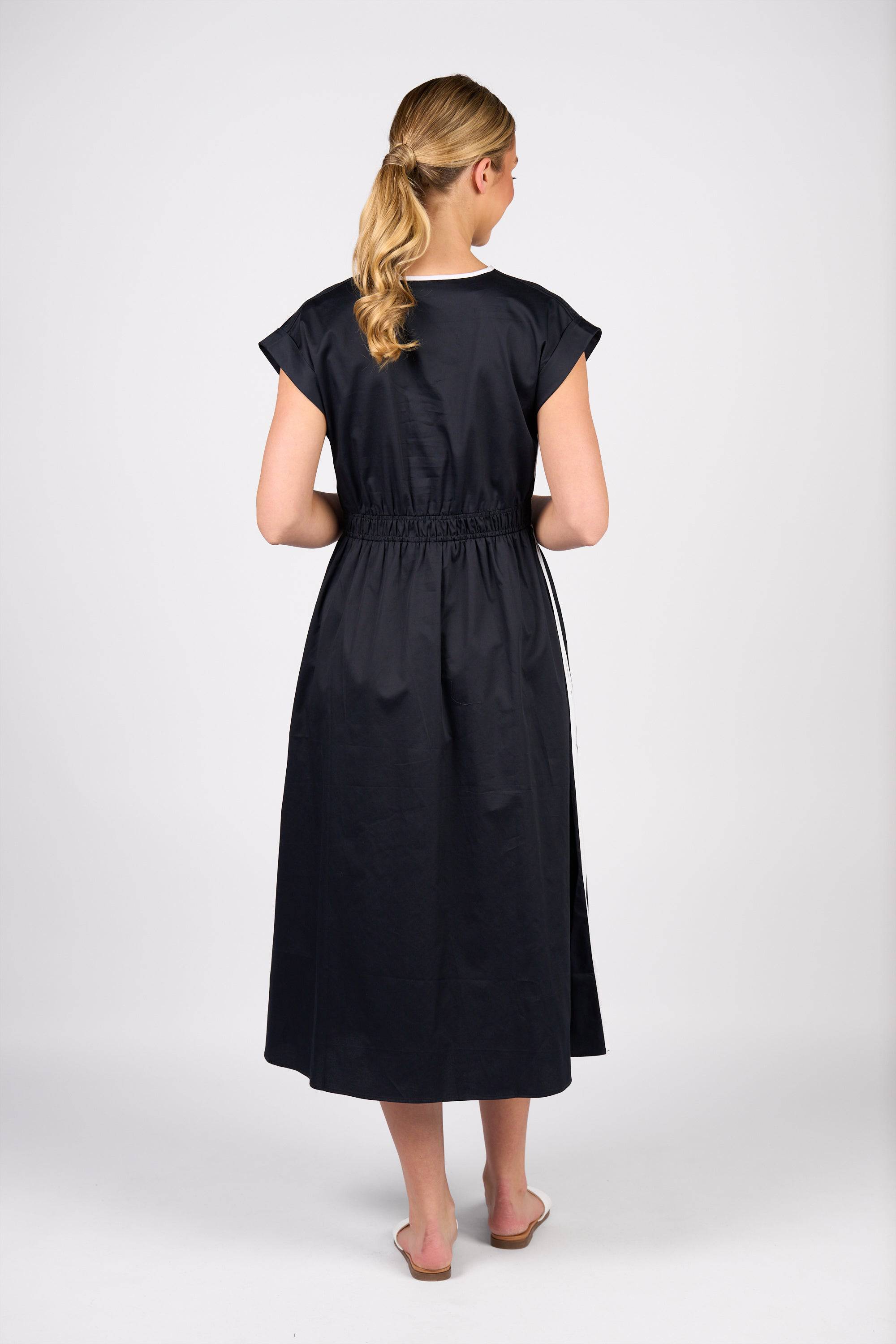 Shirred Waist Dress - Ink/White