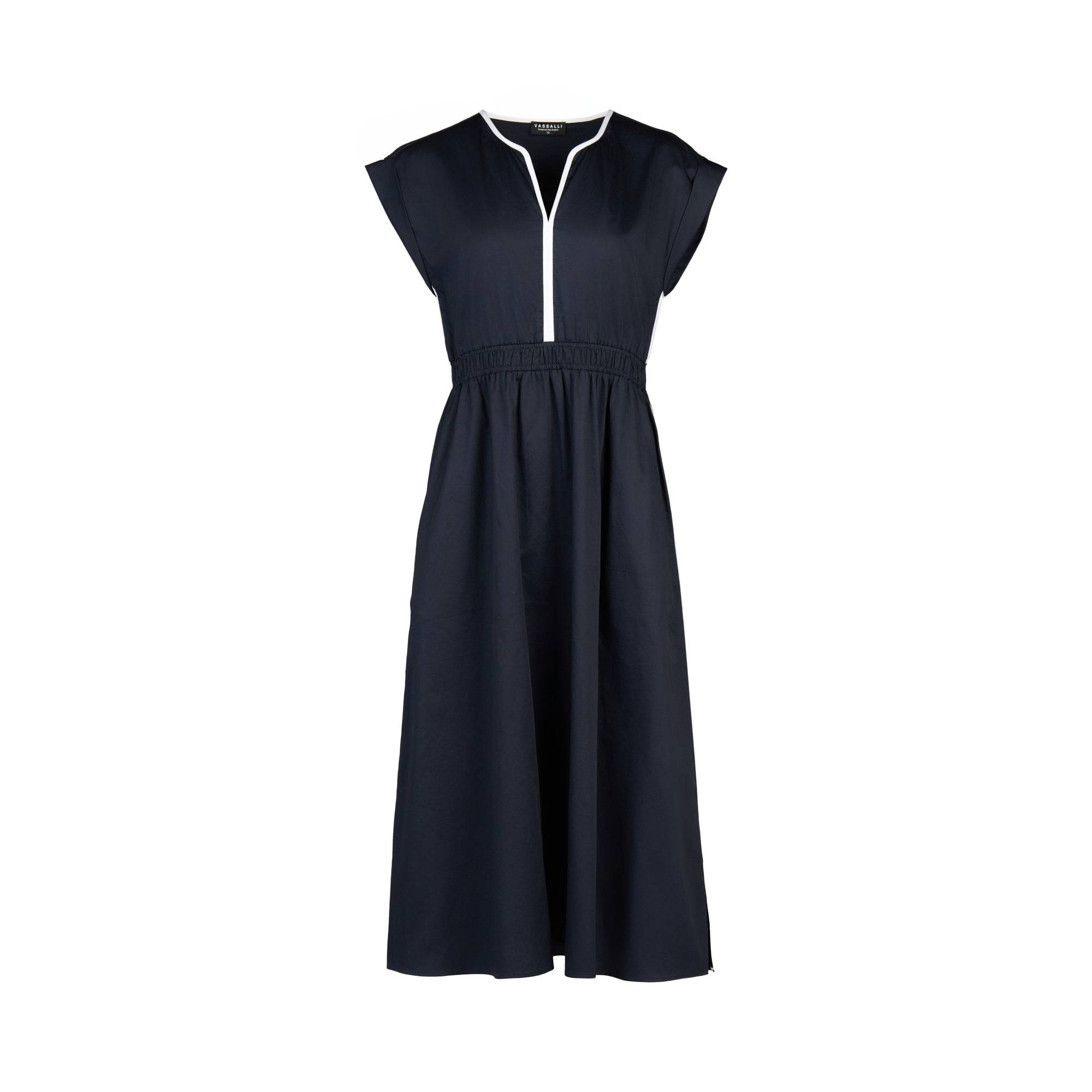 Shirred Waist Dress - Ink/White