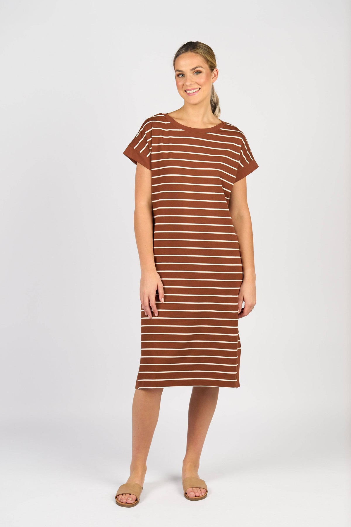 T-Shirt Dress - Pecan Stripe