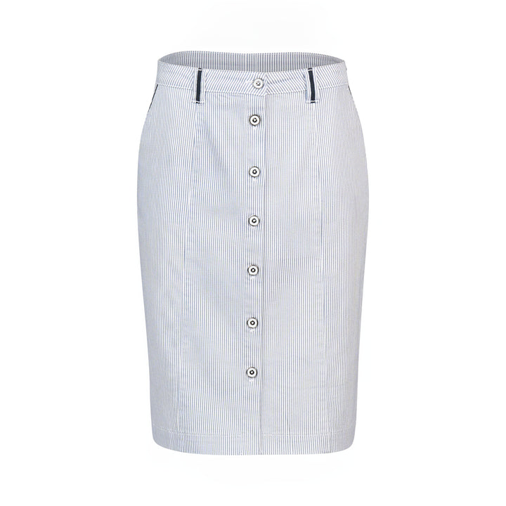 7049 Knee Length Skirt - Ink/White Stripe - Vassalli