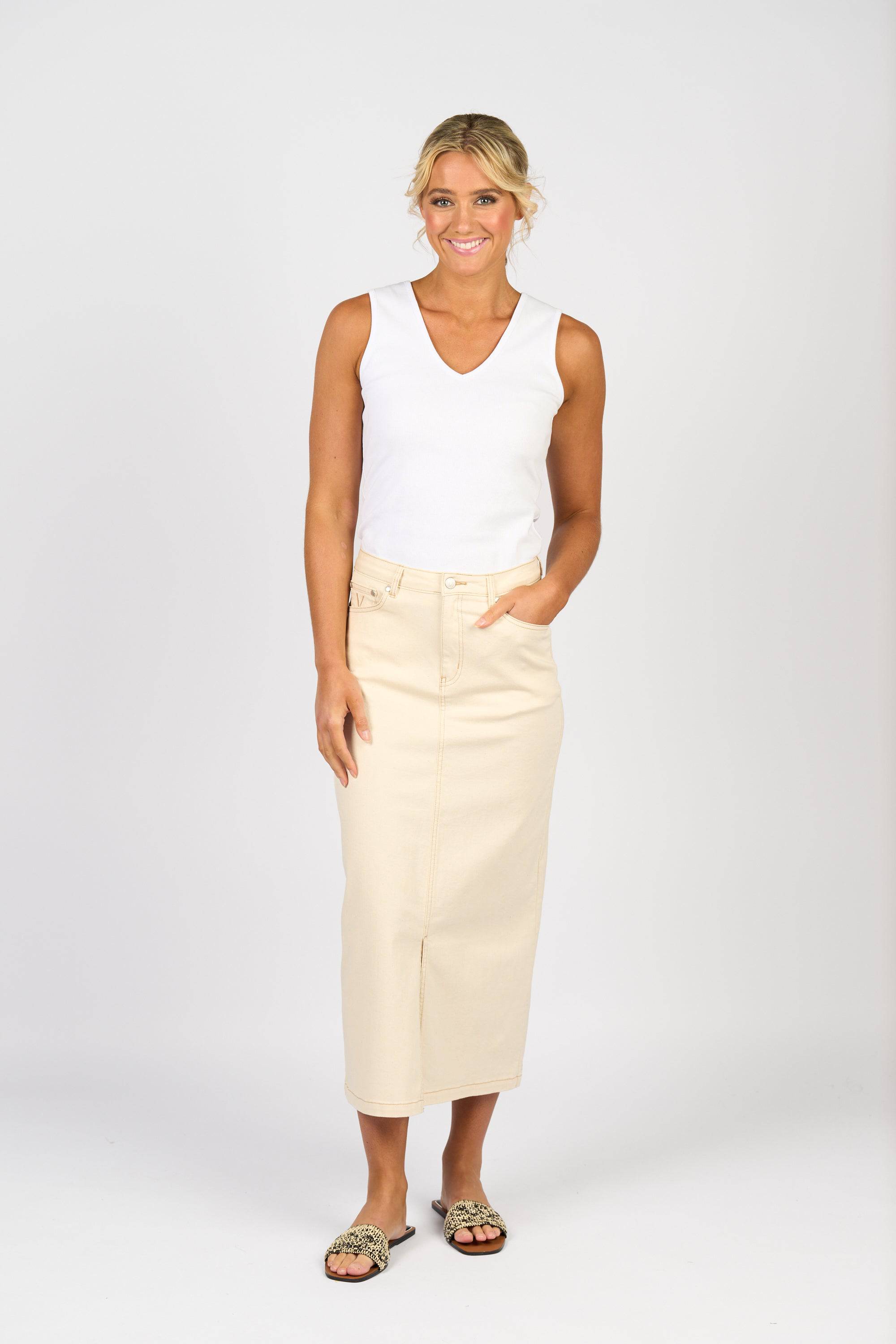 Mid Length Skirt - Bone
