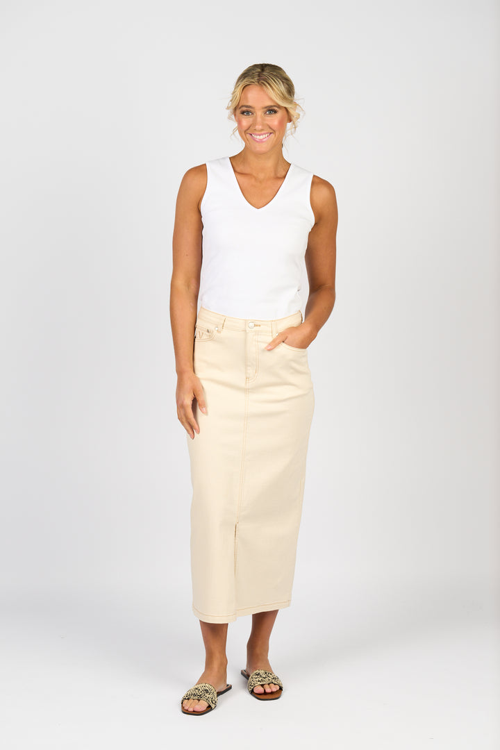 7056 Mid Length Skirt - Bone - Vassalli