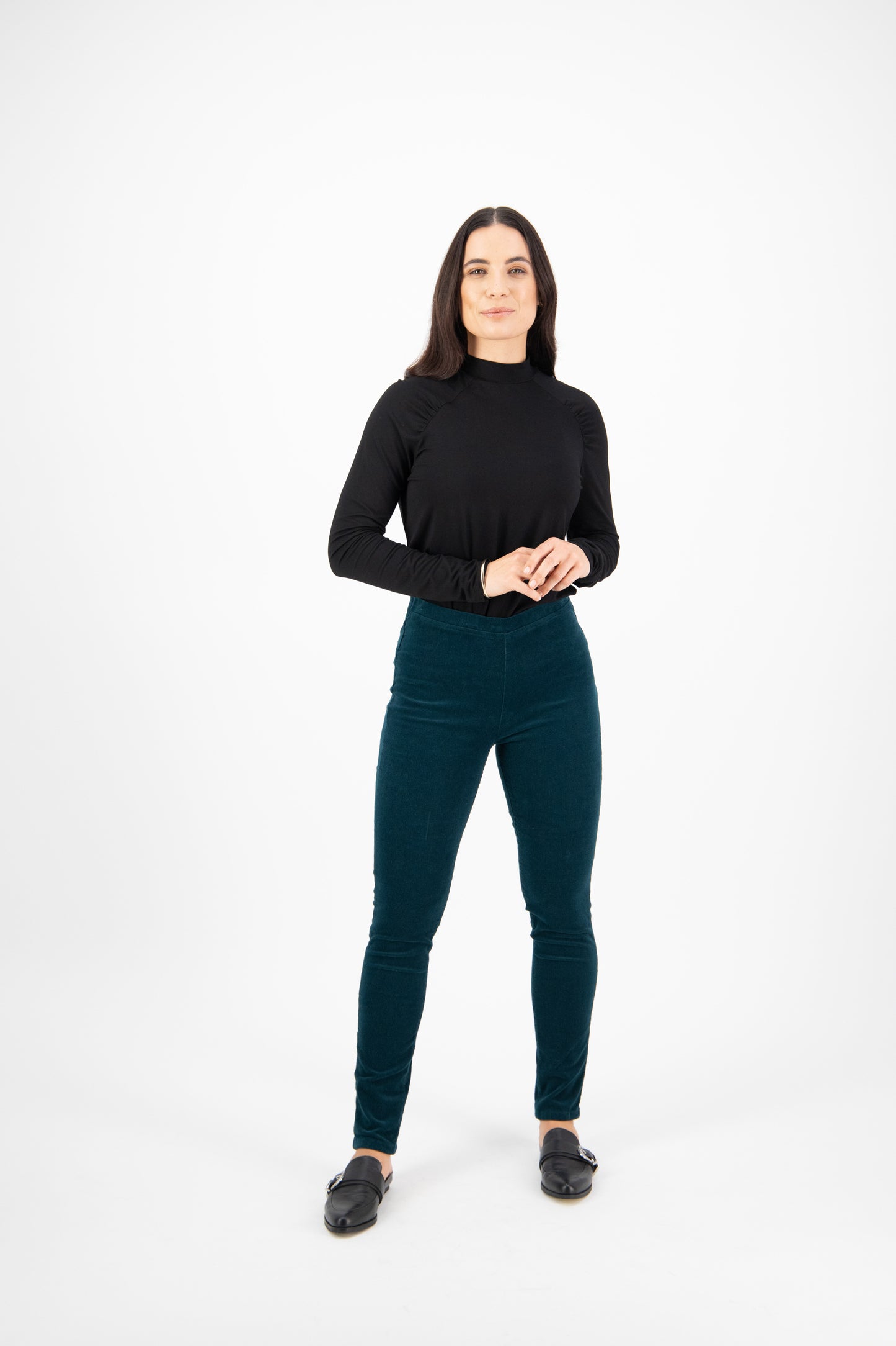 230M Peacock - Skinny Leg Full Length Pinwale Cord Pull On - Vassalli