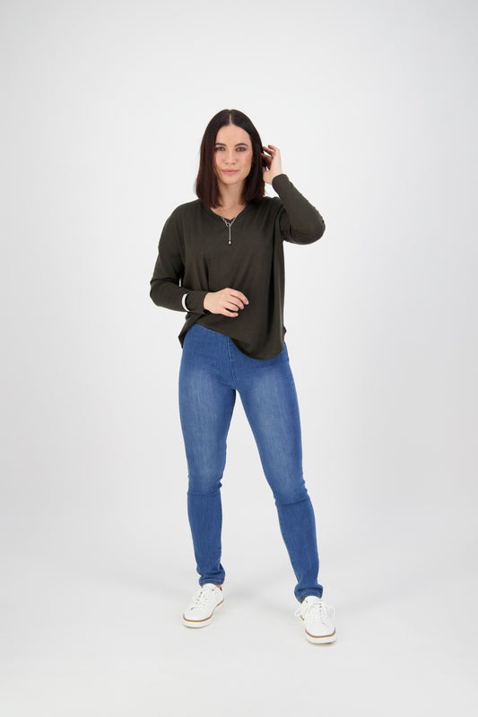 230 New Blue - Skinny Leg Full Length Denim Pull On - Vassalli