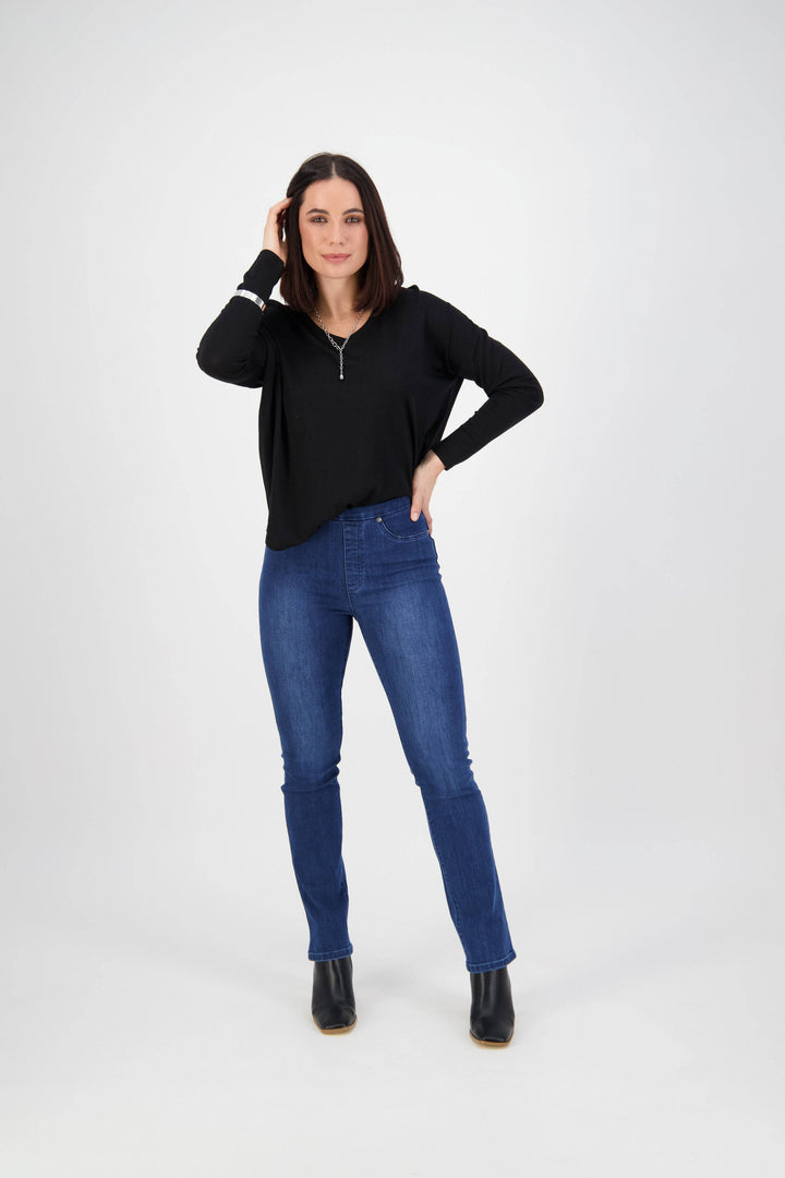 234D Blue Denim - Slim Leg Full Length Denim Pull-On - Vassalli