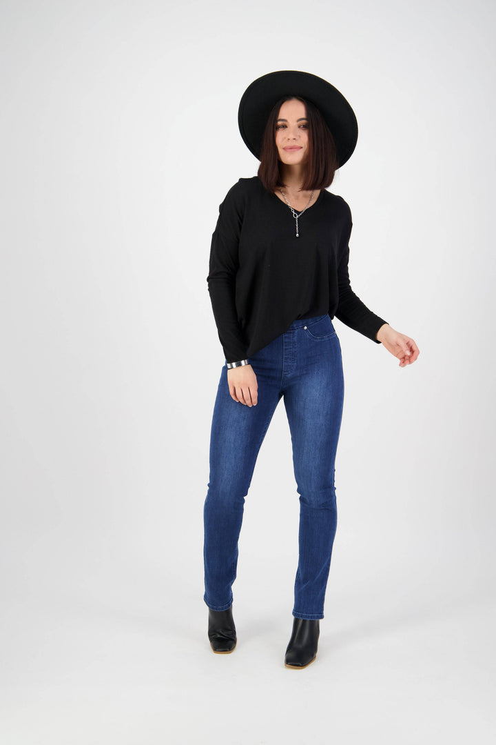 234D Blue Denim - Slim Leg Full Length Denim Pull-On - Vassalli
