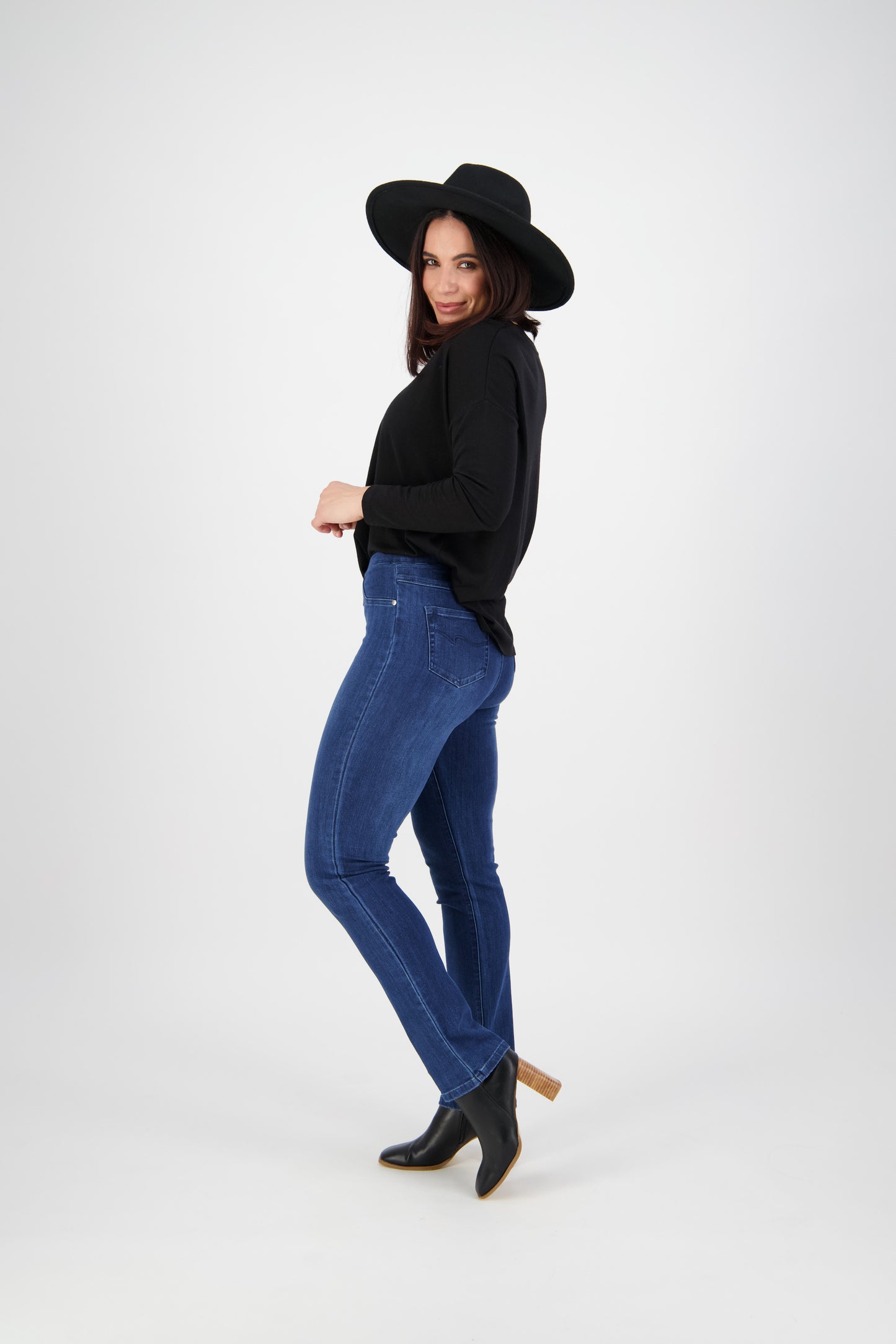 234D Blue Denim - Slim Leg Full Length Denim Pull On - Vassalli