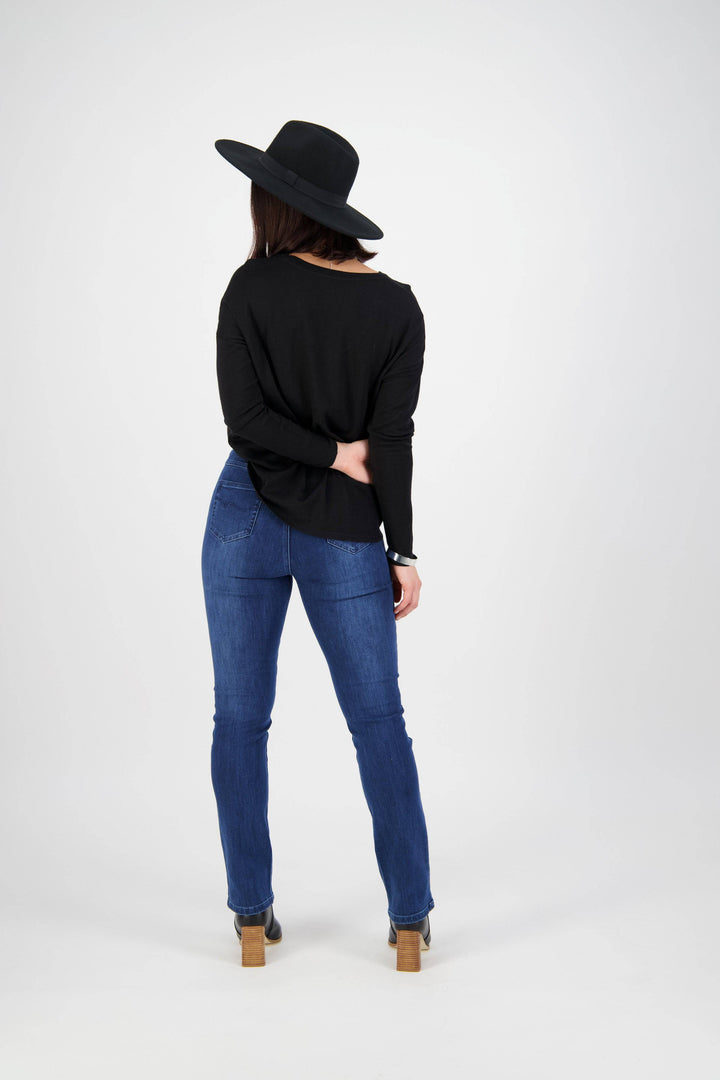 234D Blue Denim - Slim Leg Full Length Denim Pull-On - Vassalli