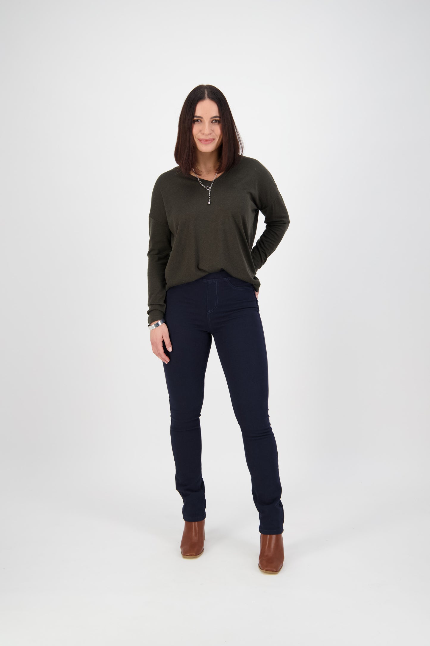 234K Carbon - Slim Leg Full Length Knit Denim Pull On - Vassalli