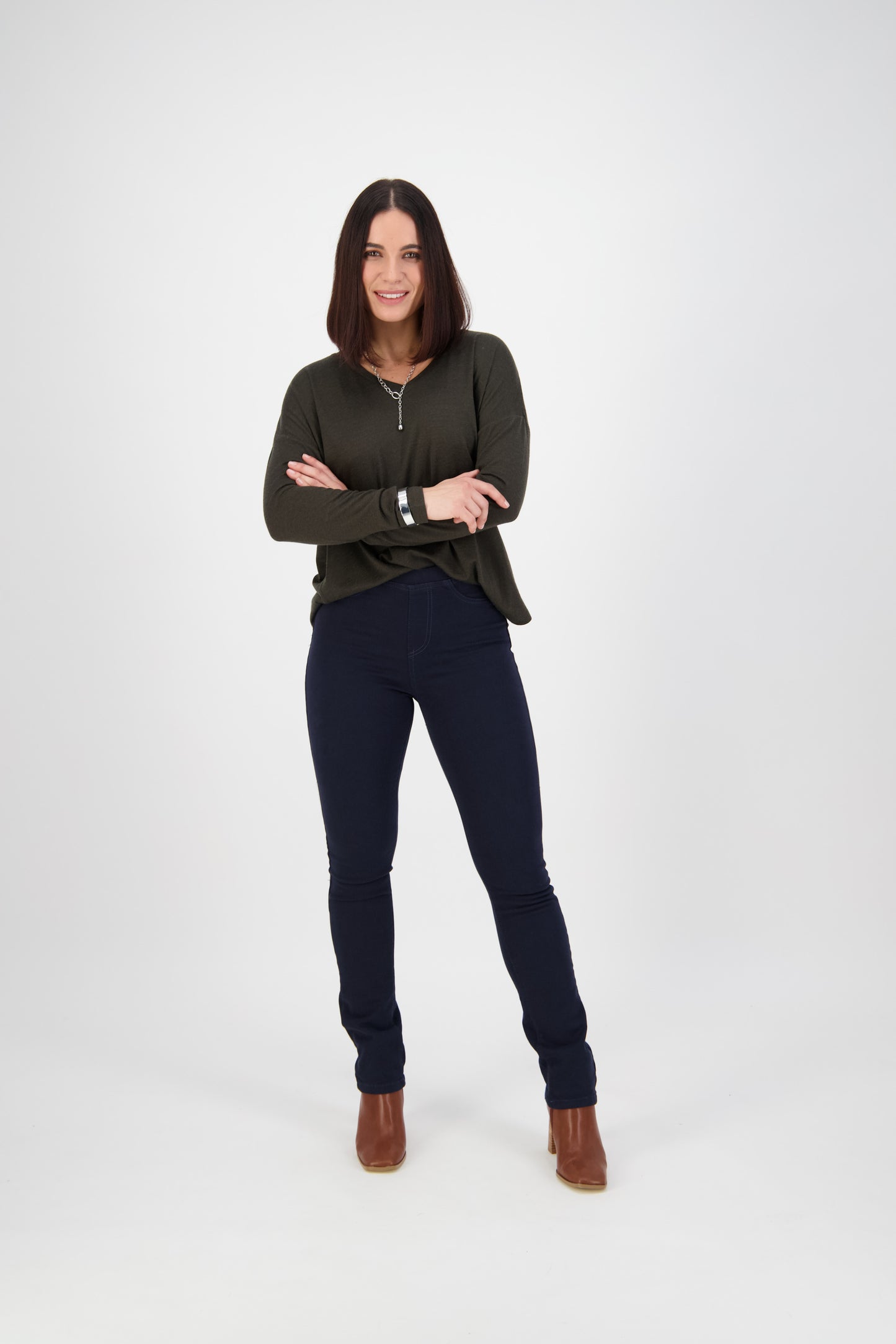 234K Carbon - Slim Leg Full Length Knit Denim Pull On - Vassalli