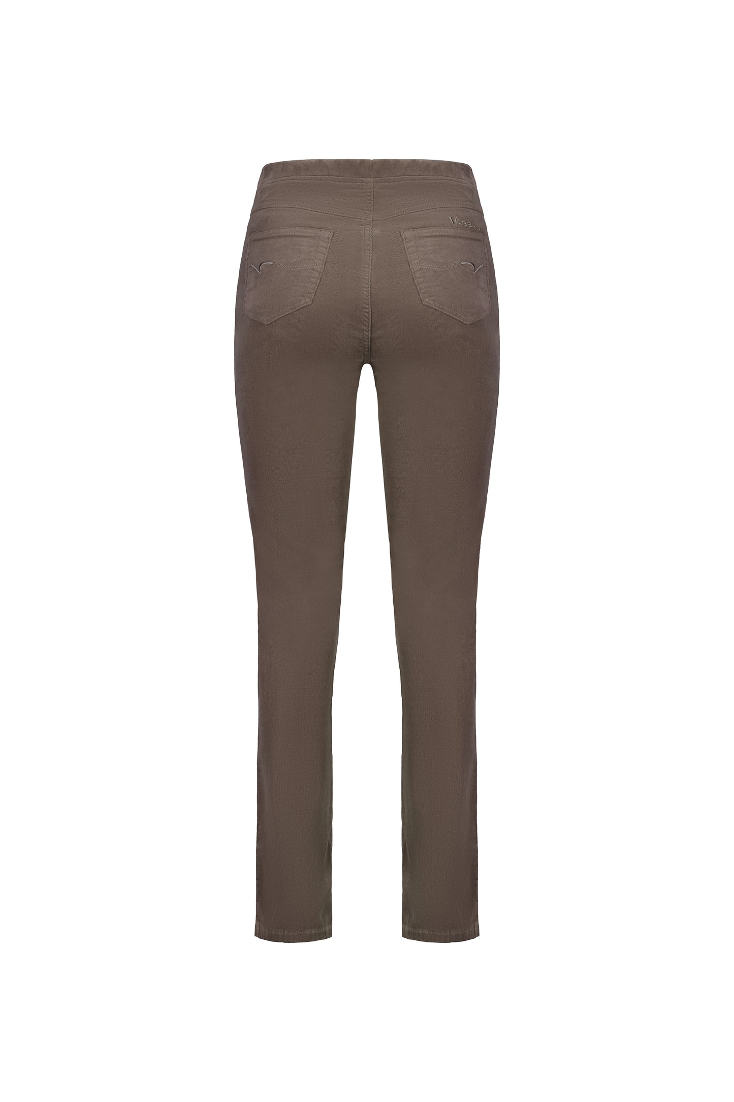 234M Taupe - Slim Leg Full Length Pinwale Cord Pull On - Vassalli