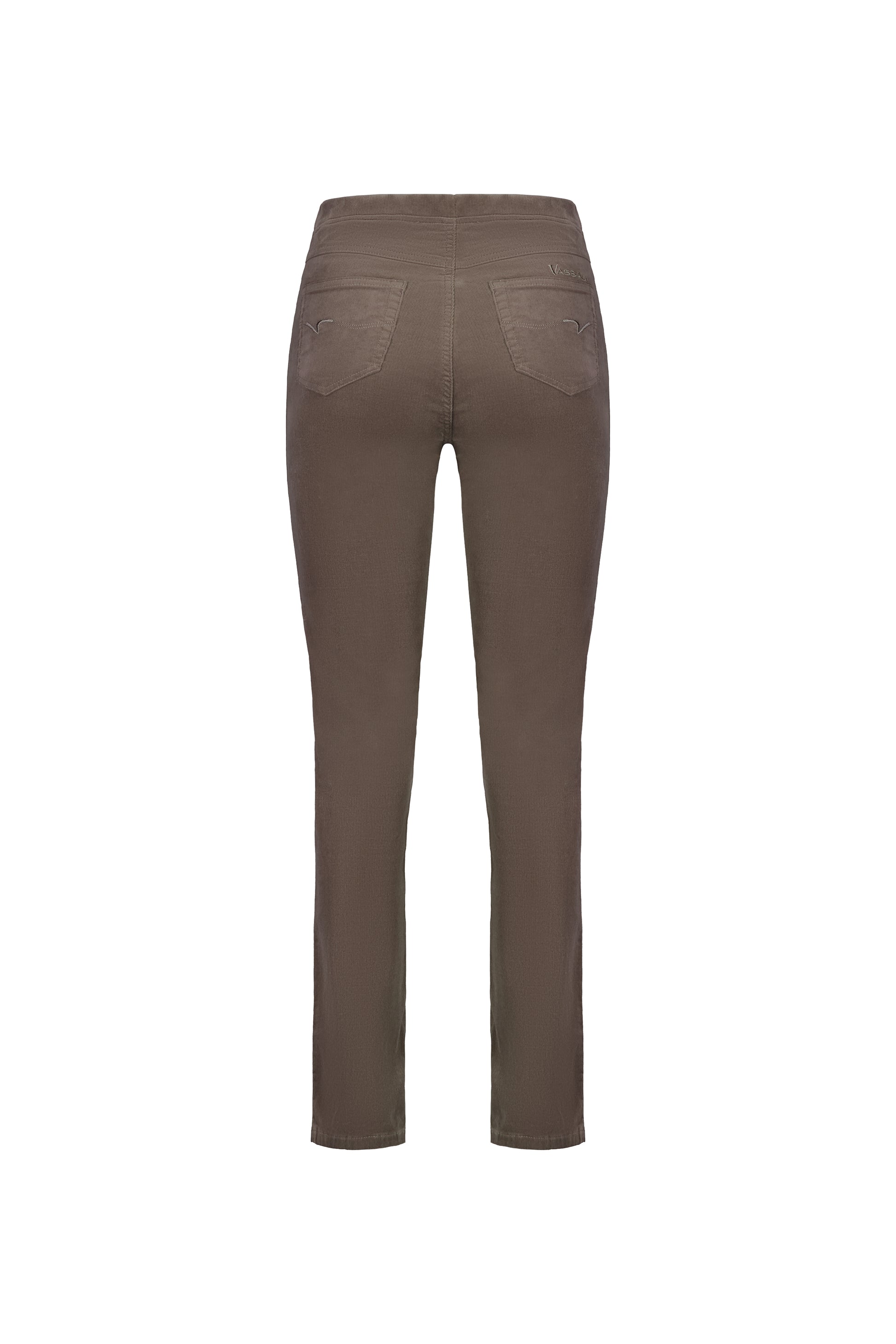 234M Taupe - Slim Leg Full Length Pinwale Cord Pull On - Vassalli