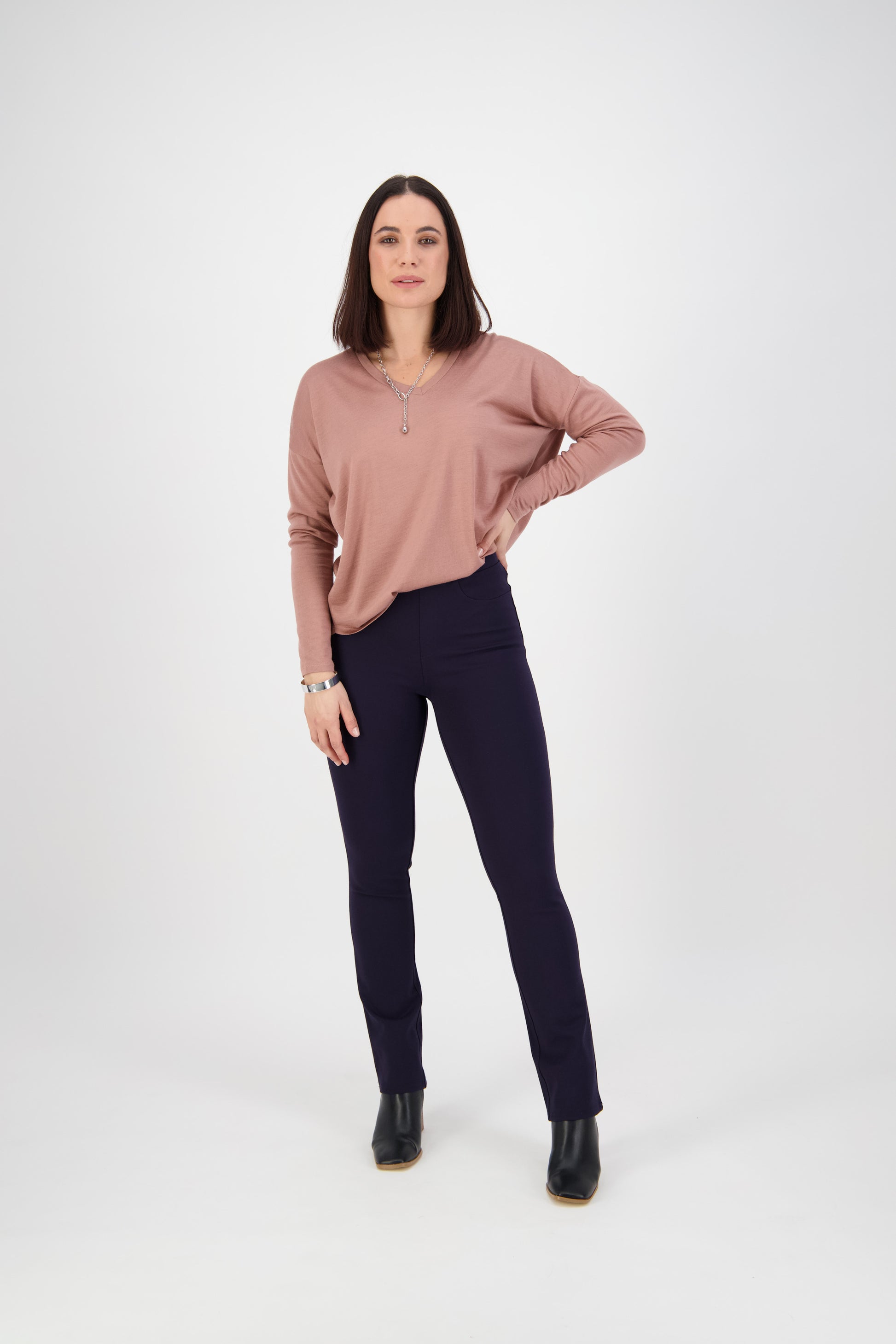 234 Navy - Slim Leg Full Length Ponti Pull On - Vassalli