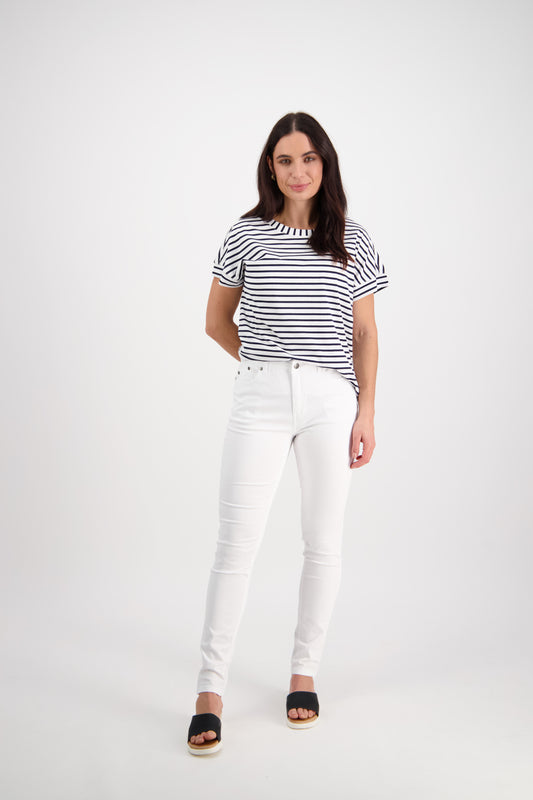 5535 White Denim - Skinny Leg Full Length Basket Weave Jean - Vassalli