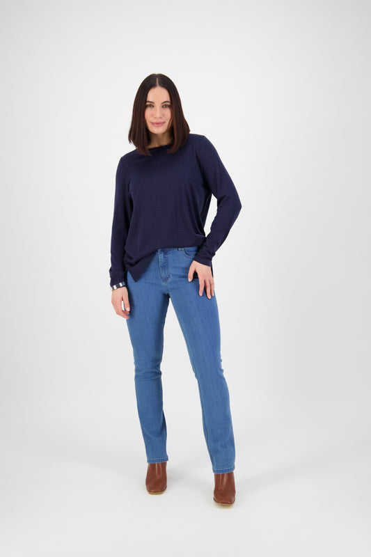 5878 Plain New Blue - Slim Leg Full Length Jean - Vassalli