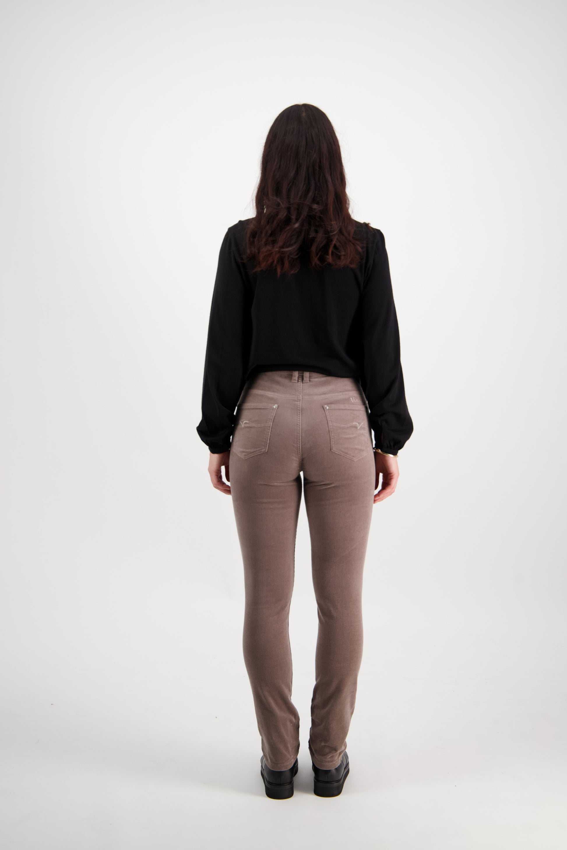 5910M Taupe - Narrow Leg Full Length Pinwale Cord Pant with Fly - Vassalli