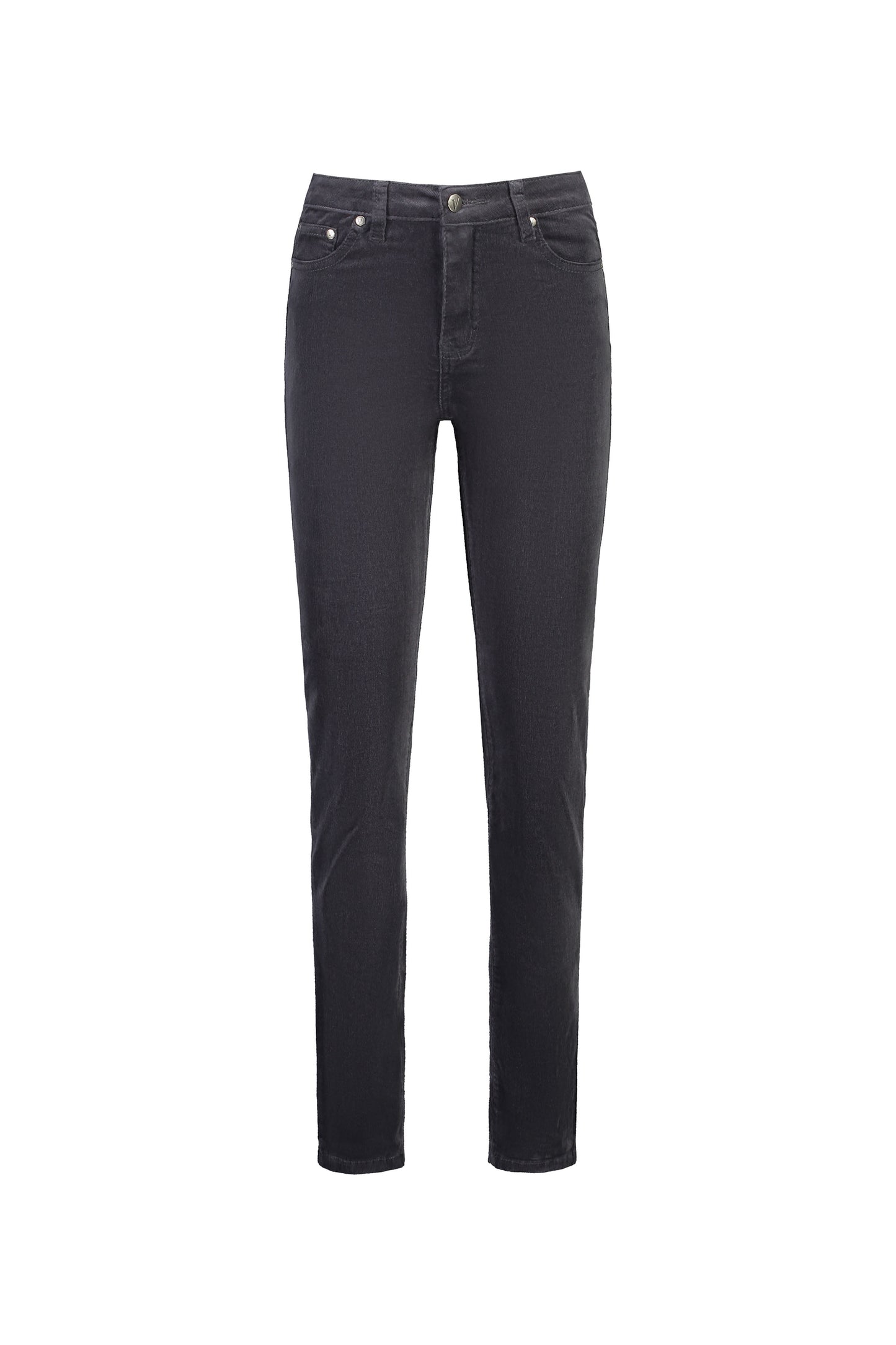 5911M Charcoal - Straight Leg Full Length Pinwale Cord Pant with Fly - Vassalli