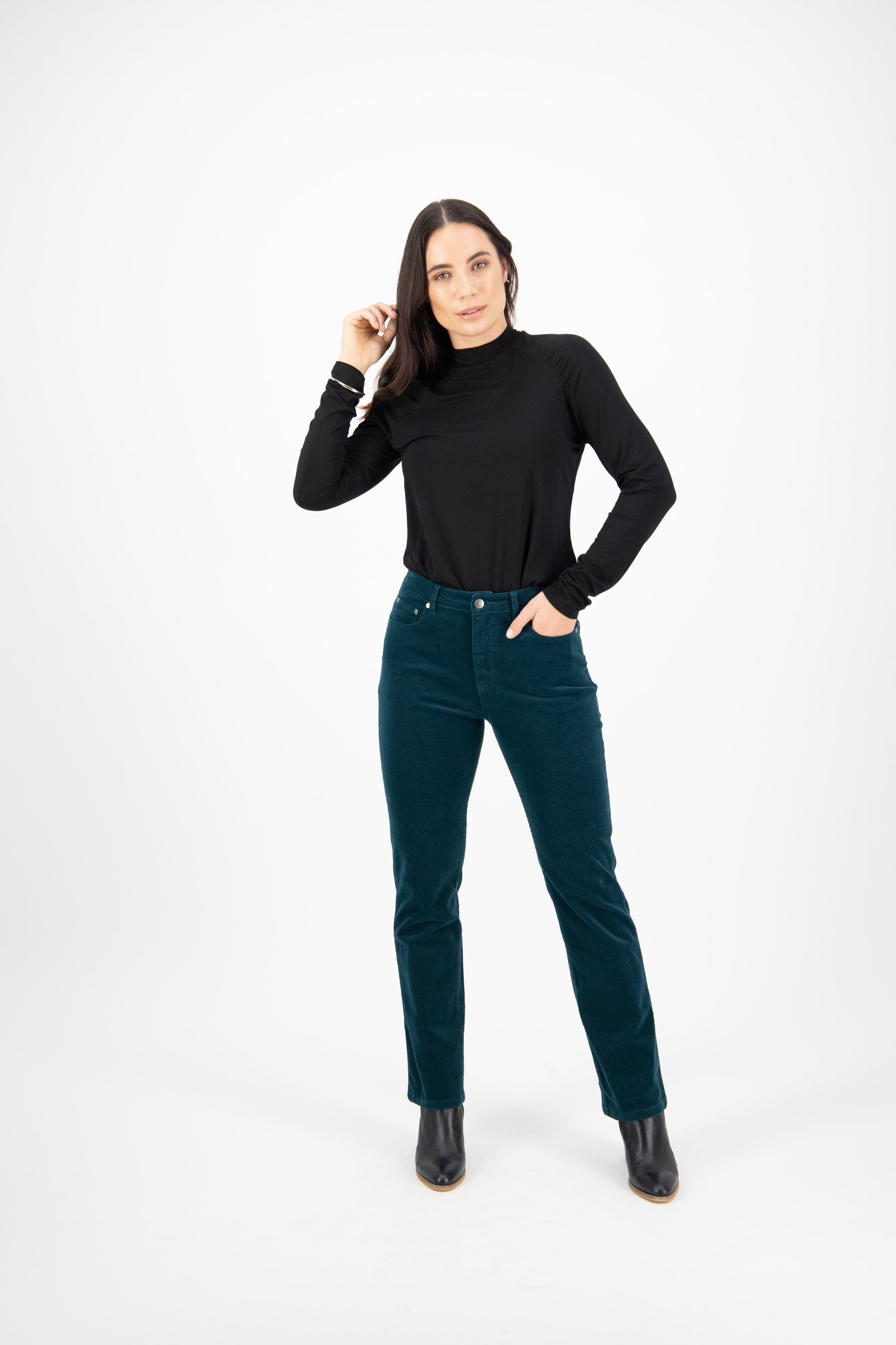 5911M Peacock - Straight Leg Full Length Pinwale Cord Pant with Fly - Vassalli