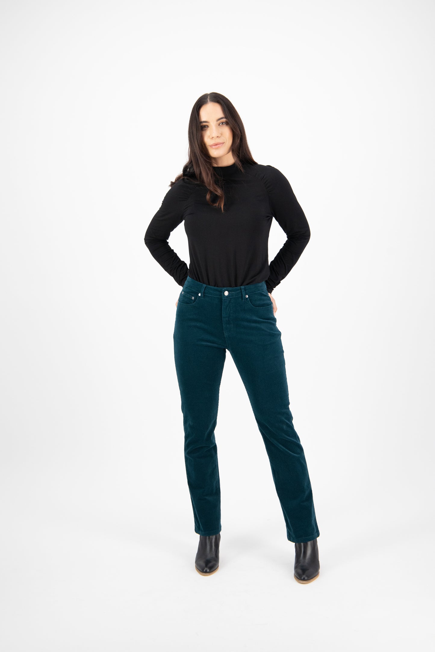 5911M Peacock - Straight Leg Full Length Pinwale Cord Pant with Fly - Vassalli