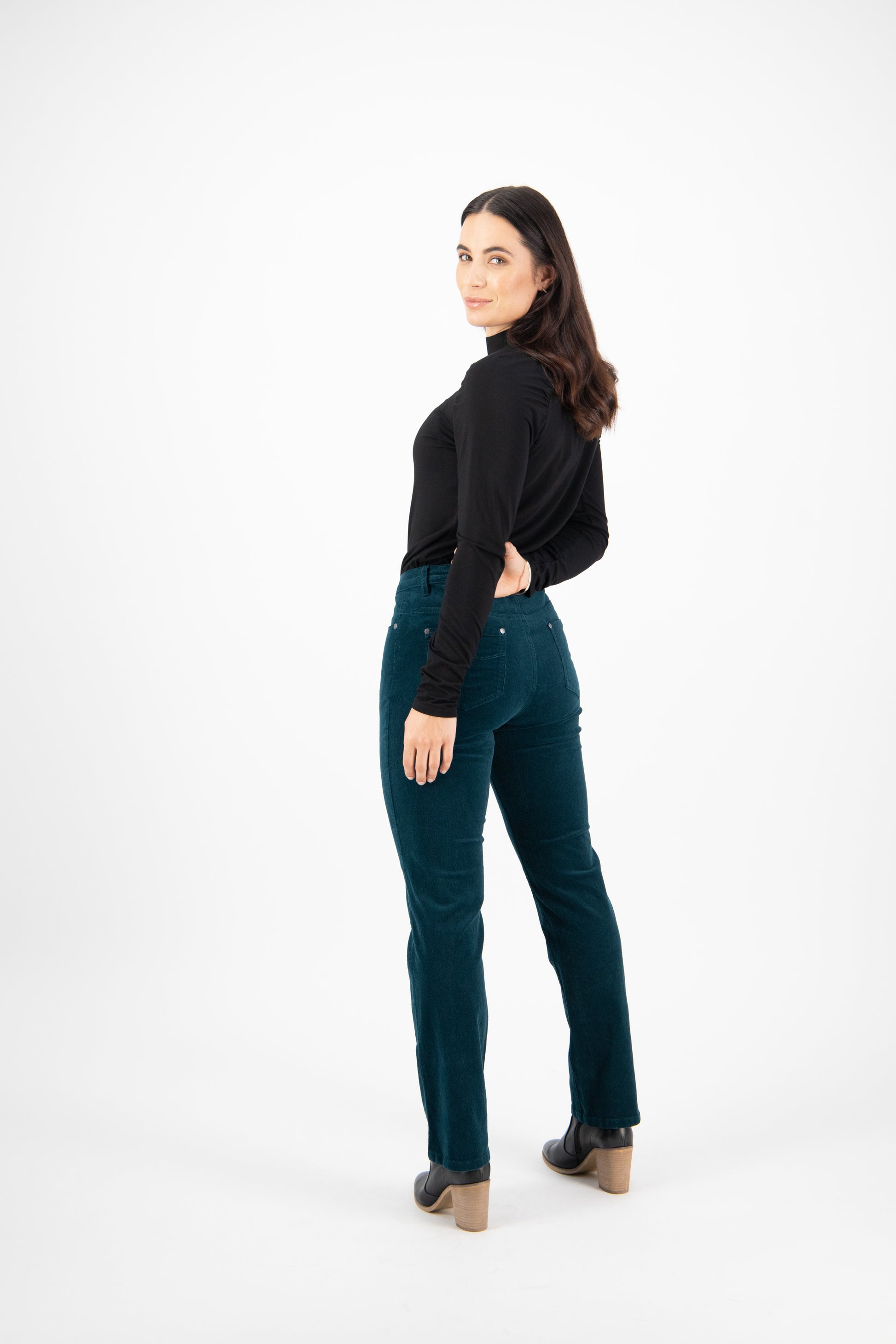 5911M Peacock - Straight Leg Full Length Pinwale Cord Pant with Fly - Vassalli