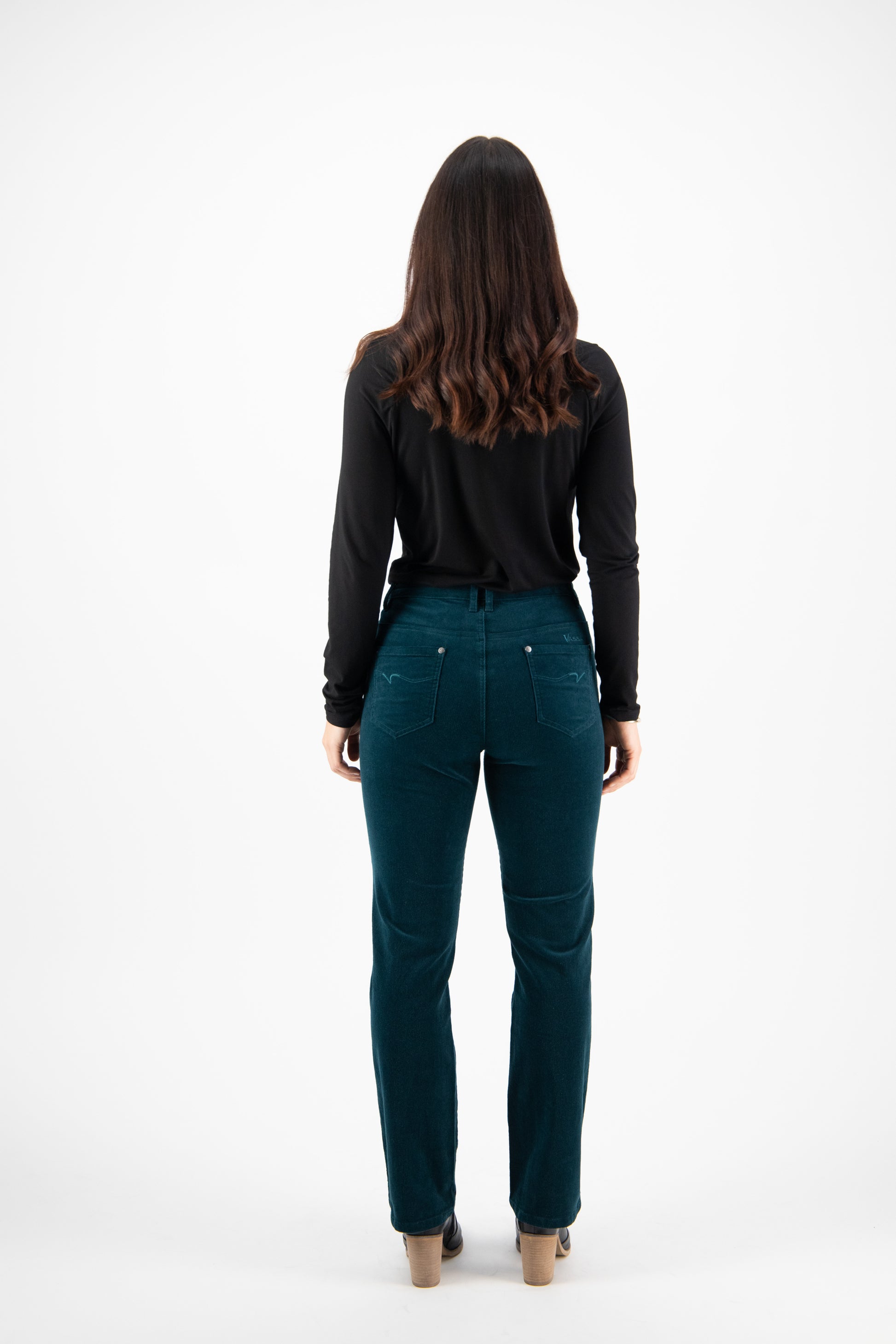 5911M Peacock - Straight Leg Full Length Pinwale Cord Pant with Fly - Vassalli