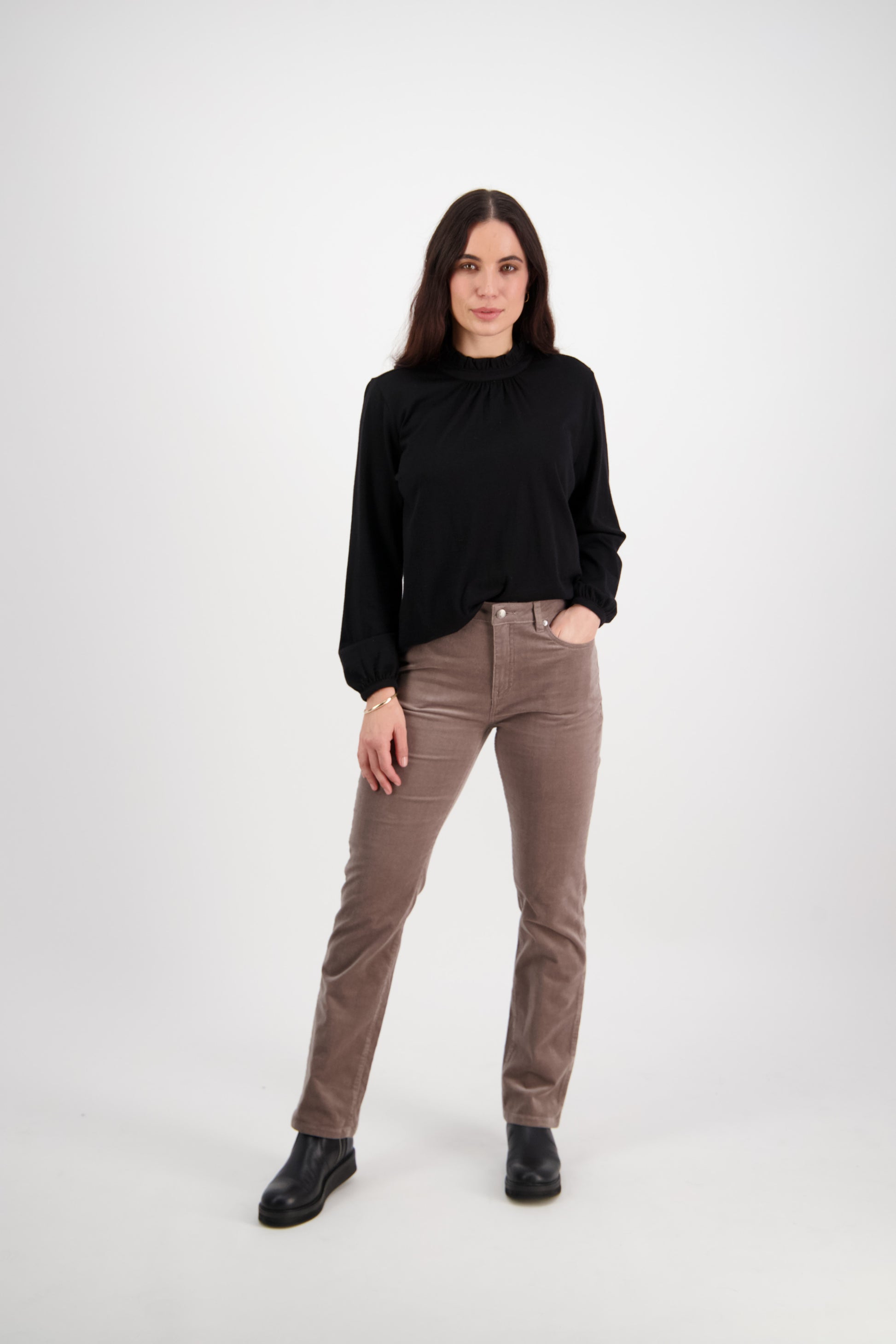 5911M Taupe - Straight Leg Full Length Pinwale Cord Pant with Fly - Vassalli