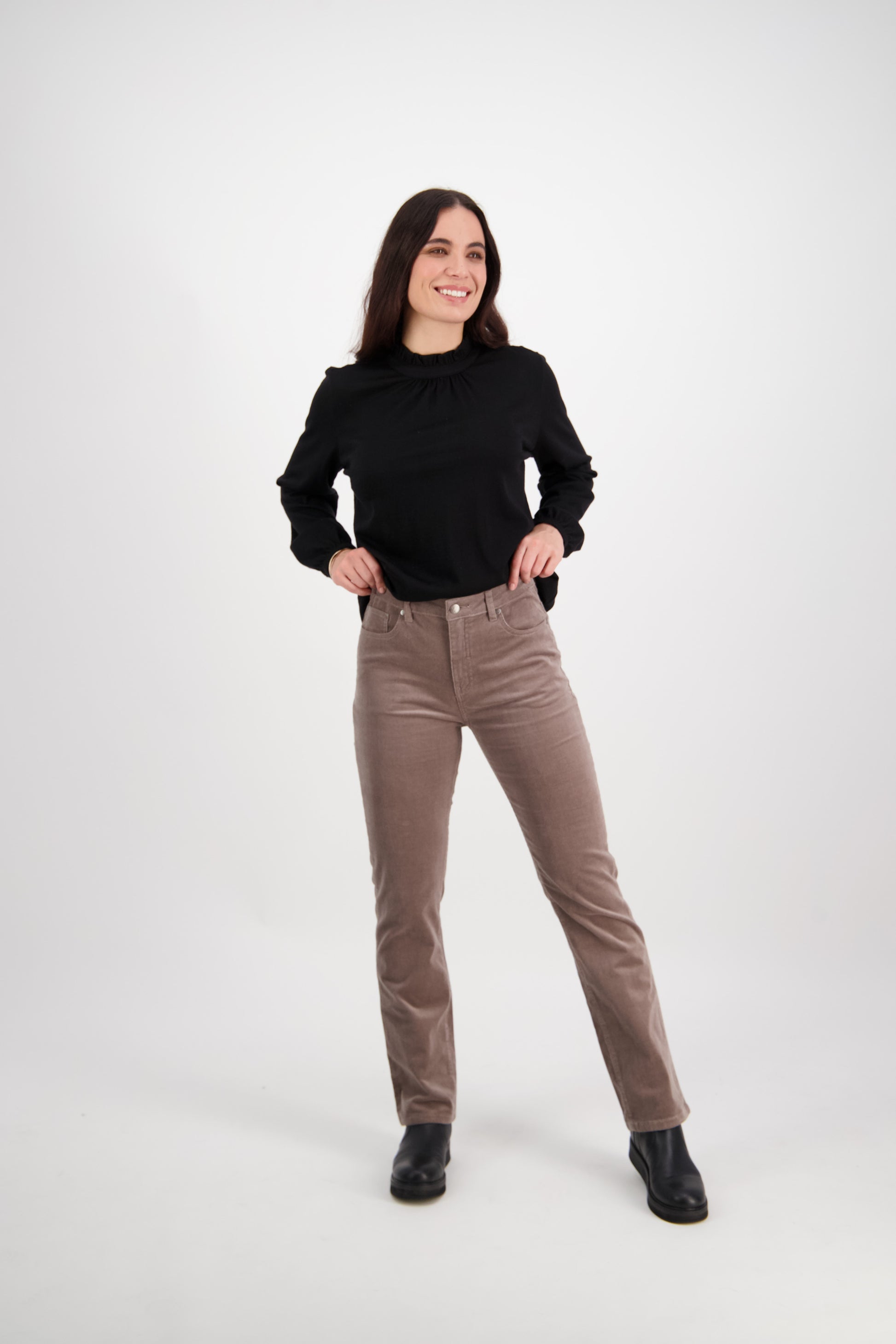 5911M Taupe - Straight Leg Full Length Pinwale Cord Pant with Fly - Vassalli