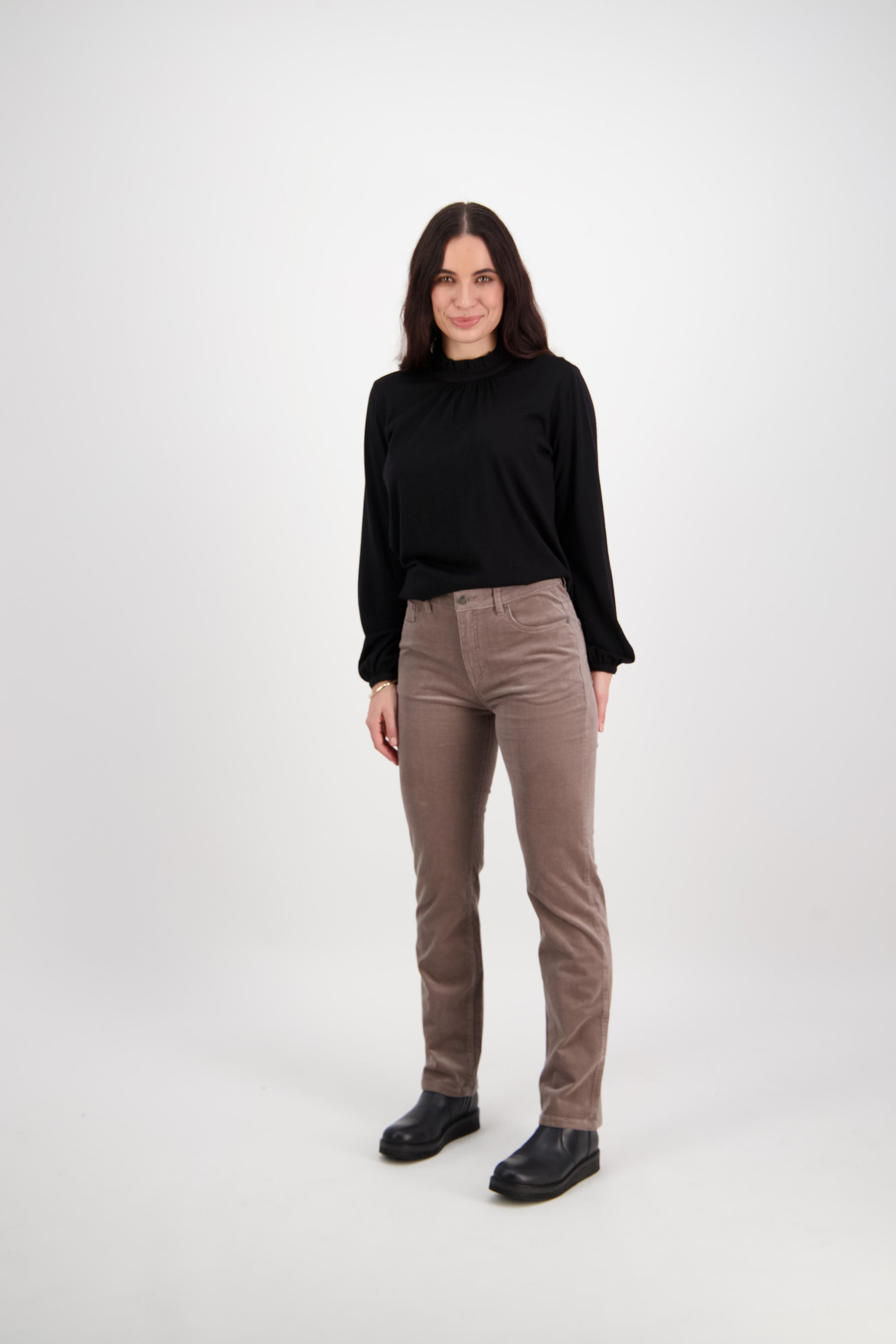 5911M Taupe - Straight Leg Full Length Pinwale Cord Pant with Fly - Vassalli