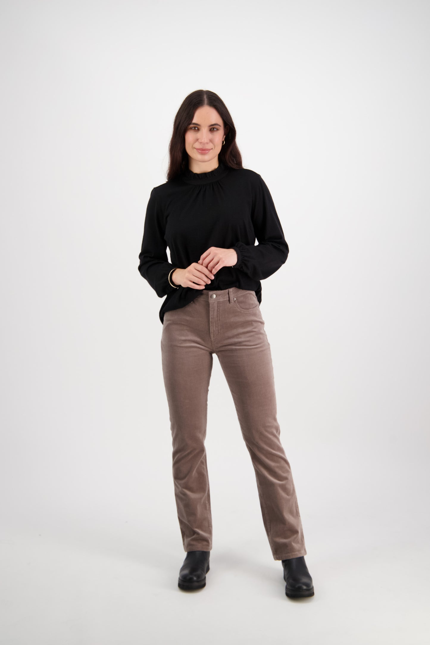 5911M Taupe - Straight Leg Full Length Pinwale Cord Pant with Fly - Vassalli